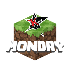 The Minecraft Monday logo consists entirely of Keemstar's black and white star with a red K on it slicing through a minecraft grass block. Mondays in white minecraft text sits underneath.