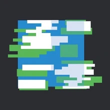 The SMP Earth logo doesn't contain any words. It's a Minecraft rendition of the earth with white clouds covering part of it.