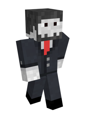 Schlatt's ghost skin, or Glatt. He looks exactly like his old skin but now his skin and hair is a desaturated grey. His tie and suit remain the same color as they once did.