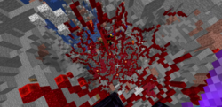 A screenshot from someone's stream. It shows the dark red blood vines have spread all along the sides of the L'manberg crater.