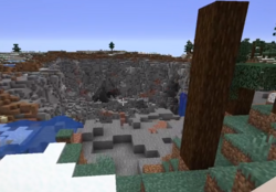 A screenshot from someone's stream. It shows a mountainside completely decimated. Stone is exposed almost all the way down the mountain.