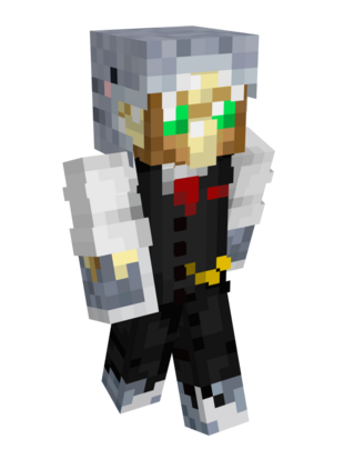 Foolish's Banquet skin. He wears a black suit sans the suit jacket. He has a black shiny vest over a white button-down and red tie. He wears a red pocket square or clip on the vest's lapel. He also wears a gold pocketwatch chain. His sleeves are rolled up to his elbows. He also wears white shoes.