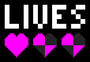 White text reads Lives while two hearts sit underneath covered in the purple and black missing textures texture. One heart is completely purple.