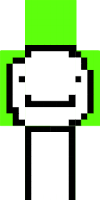 Dream's Minecraft skin. It doesn't look like a person. Dream's white blob face is drawn on like the body is a canvas, mostly on his chest while also covering his arms and legs. The rest of his skin is a bright lime green.